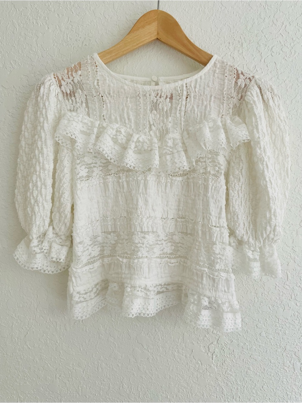 Anthropologie Puff Sleeve Lace Blouse XS Coquette Victorian Career Feminine - Picture 5 of 15
